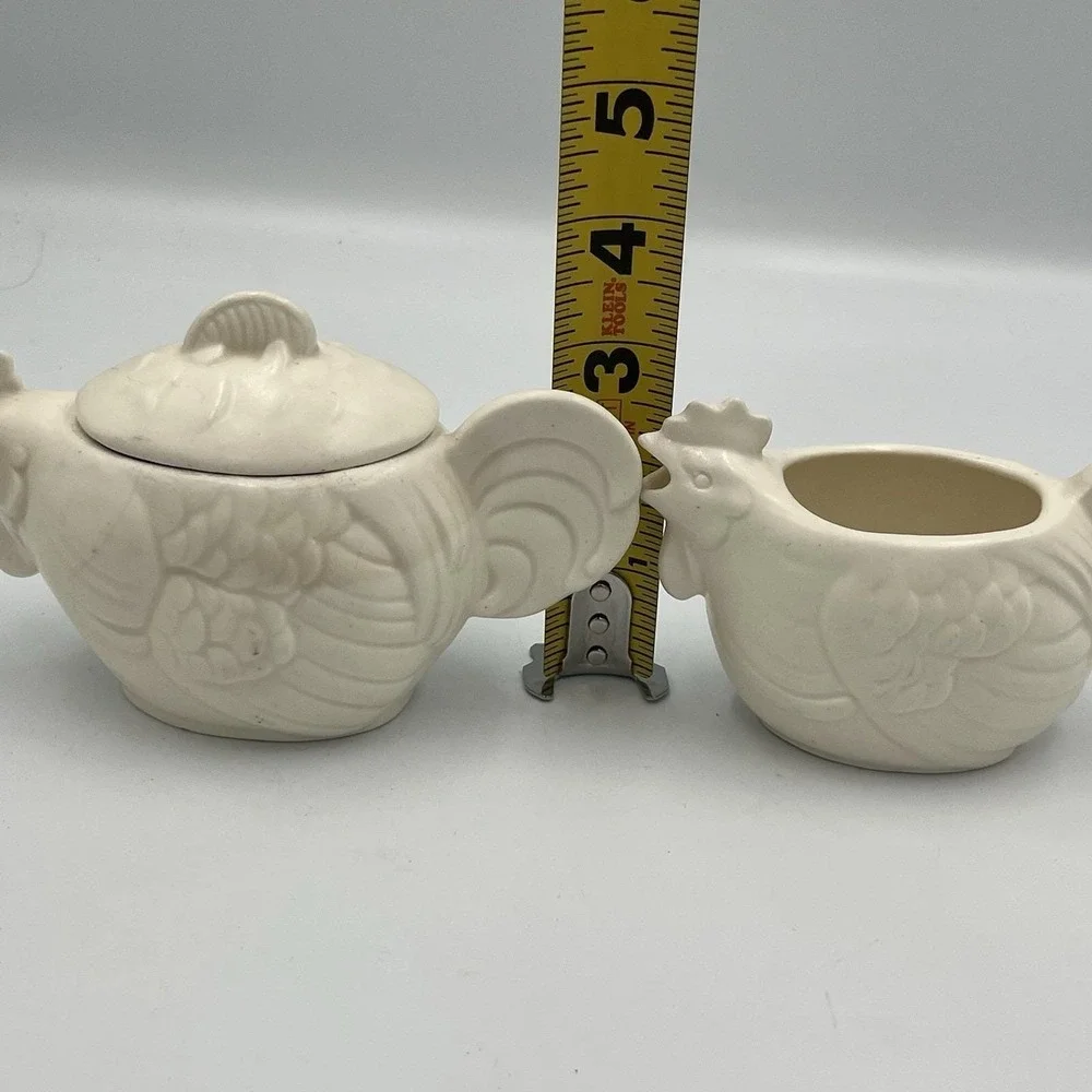 Vintage Czechoslovakia Ceramic Rooster Creamer Sugar Set Cottage Country Core